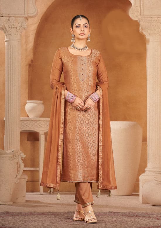Rangoon Rushika Viscose Muslin Jacquard Kurti Bottom Dupatta Set